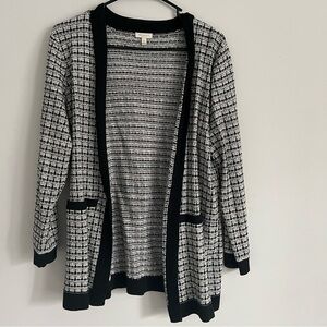 Talbots Black and White Tweed Print Knit Open Front Cardigan